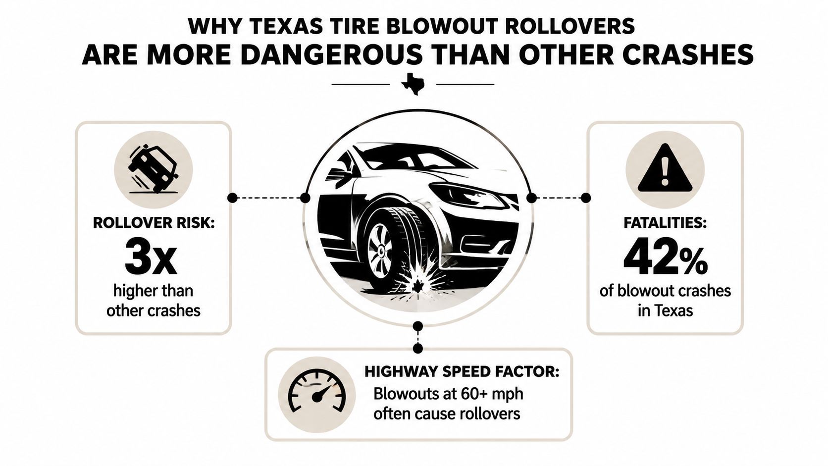 An infographic illustrating why tire blowout rollovers in Texas are more dangerous than other types of accidents.